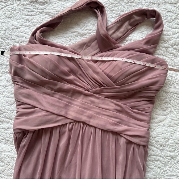 David's Bridal Quartz Long Mesh Criss Cross Back Bridesmaid Dress - Picture 12 of 13